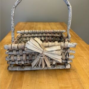 Handmade One of Kind Rustic Woven Wood Basket with Decorative Bow